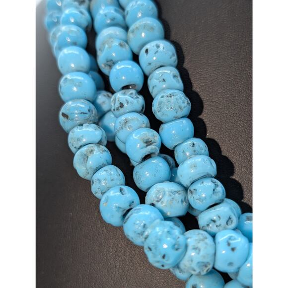 Vintage Four Strand Turquoise Glass African Trade Bead 22" Necklace - Picture 2 of 10